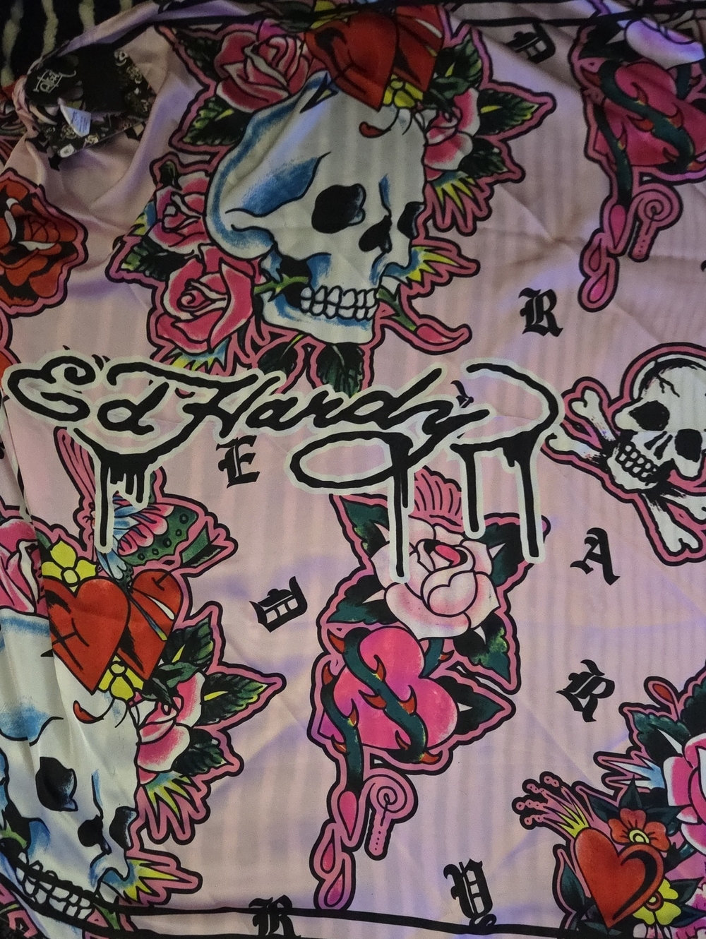 Ed Hardy Pink Skull & Rose Graphic Scarf